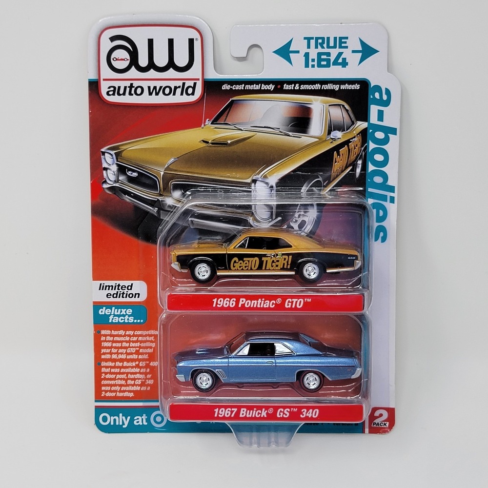 New! Auto World A-Bodies Cars 1966 Pontiac GTO  & 1967 Buick GS 340 - 1/64 Scale
